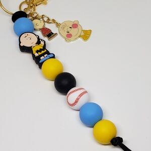 Handmade SiIicone Focal Beaded Baseball Charlie Brown Keychain